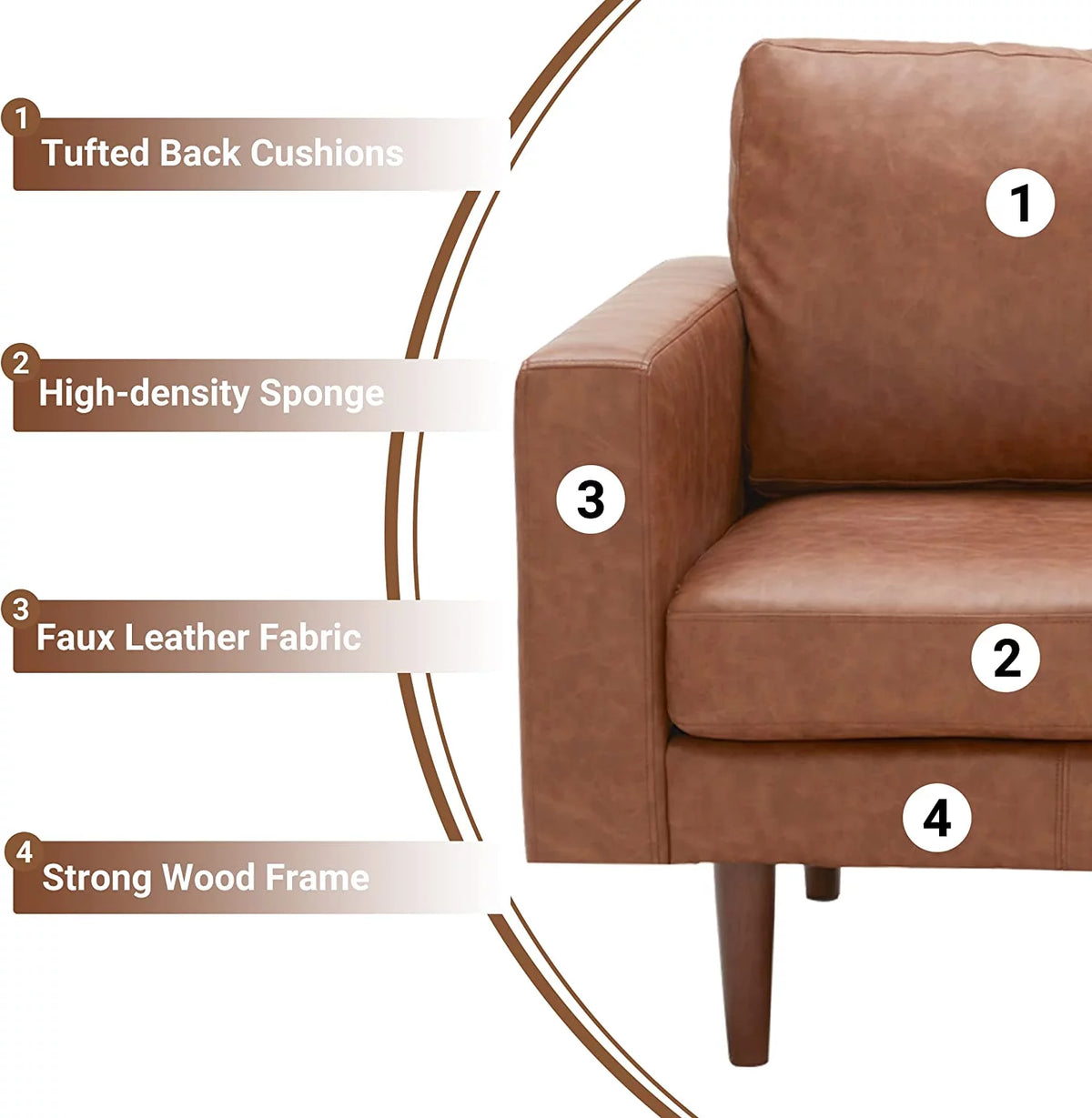 65" Faux Leather Loveseat Sofa with Solid Wooden Frame and Padded Cushion H3819