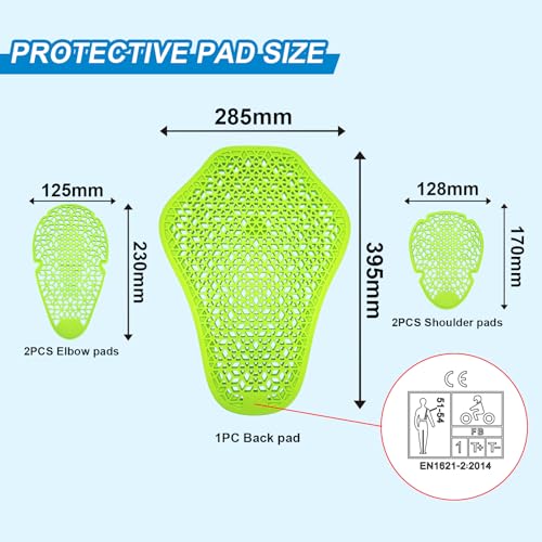 CE Level 1 Back Armor Protector Pad, CE Level 2 Elbow and Shoulder Armor Pads Set X622