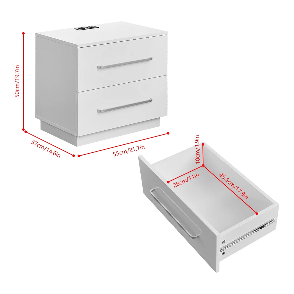White High Gloss End Table with Charging Station and Storage Drawer U68501