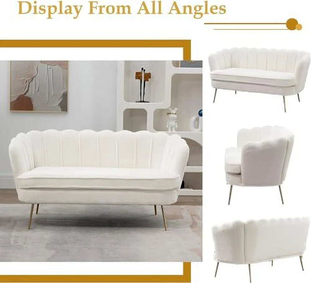 59" Wide Modern Boucle 2-Seater Sofa with Gold Metal Legs N39066