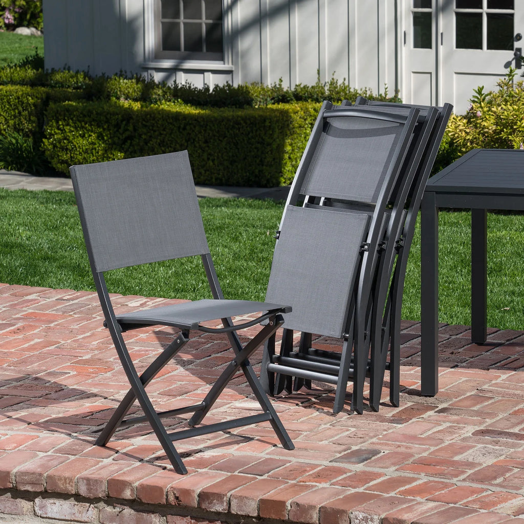 7-Piece Dining Set with 6 Sling Folding Chairs and Faux Wood Dining Table A91330