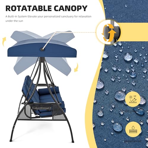 3 Person Outdoor Porch Swing with Cup Holder, Canopy, Cushions W481244
