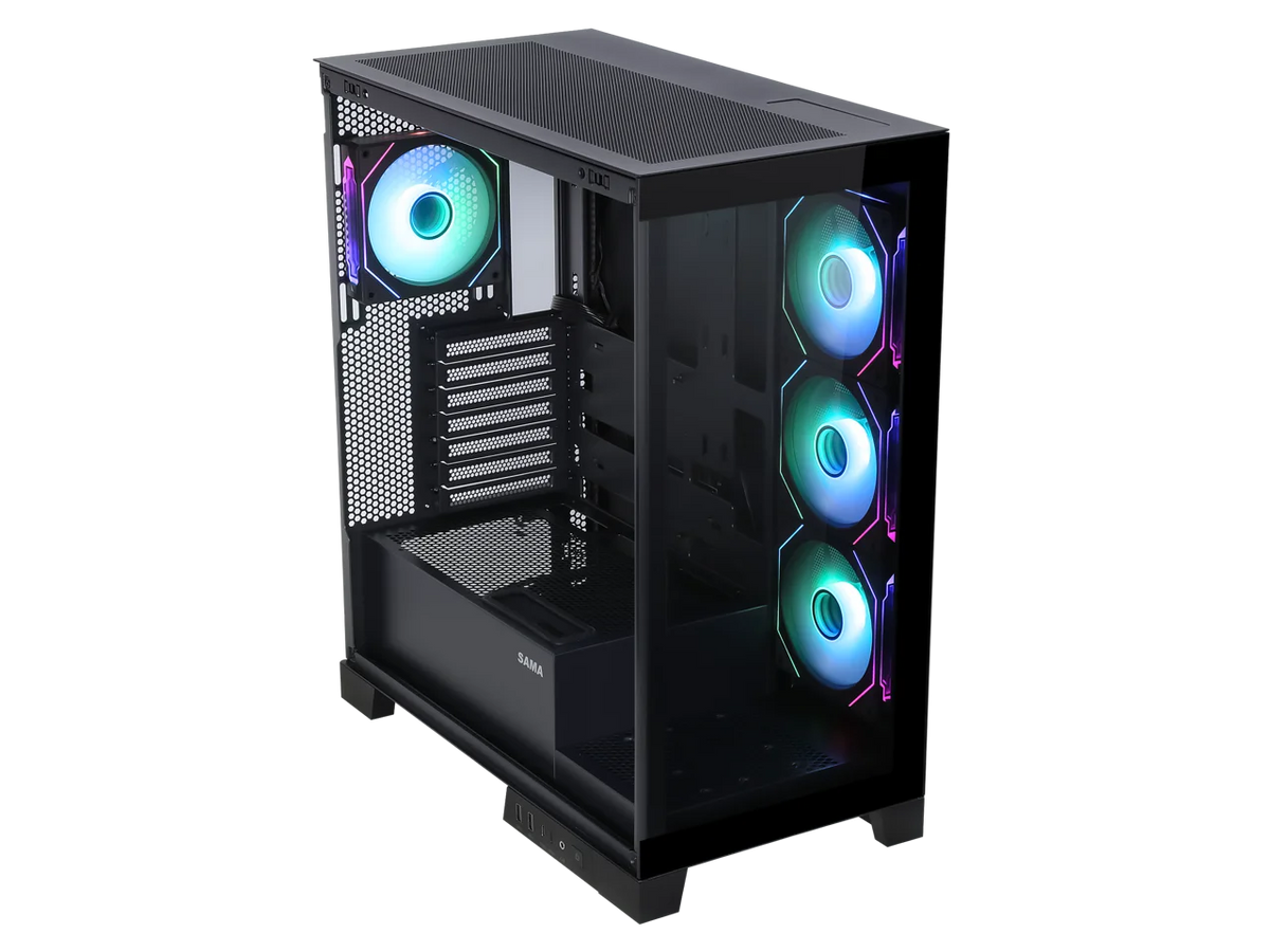 Black Dual USB3.0 and Type C Tempered Glass ATX Mid Tower Gaming Computer Case with 4 x 120mm ARGB Fans C25958