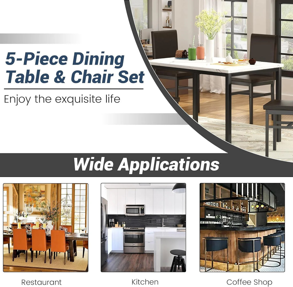 Dining Table Set for 4 with 4 PU Leather Chairs F892