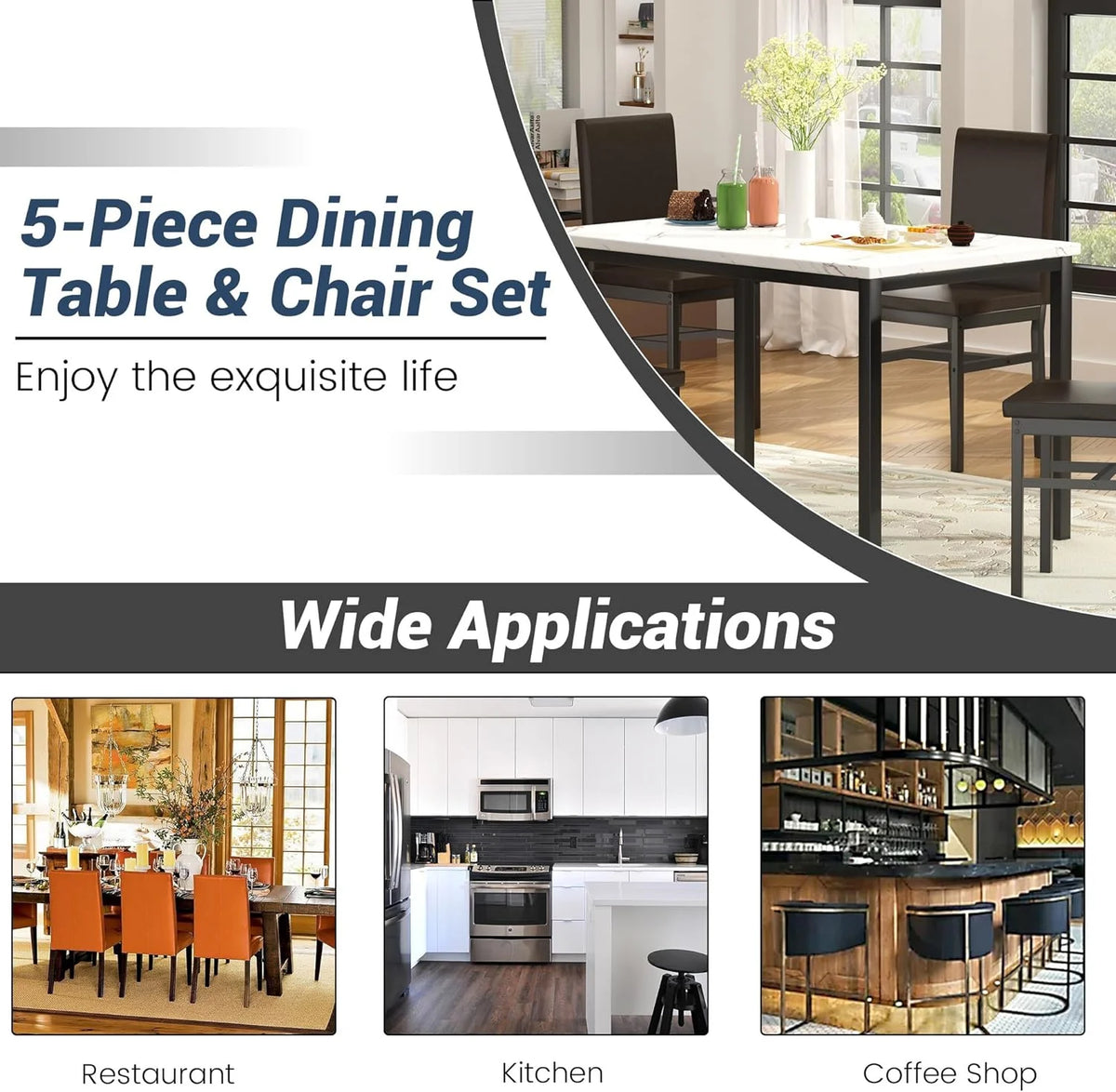 Dining Table Set for 4 with 4 PU Leather Chairs F892