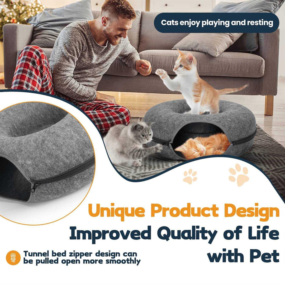 Cat Tunnel Bed with Pet Blanket M897