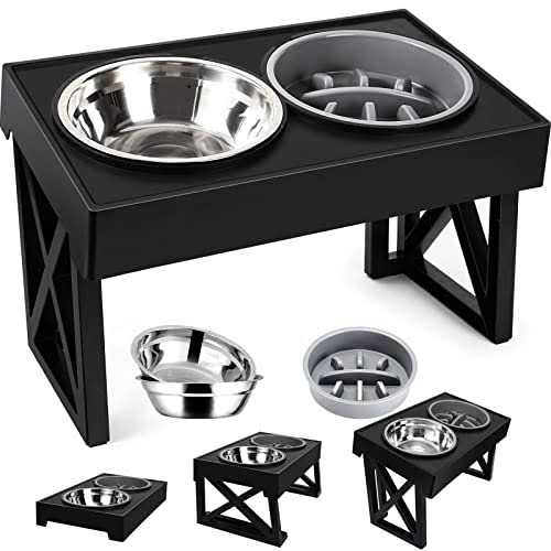 Adjustable Elevated Dog Bowl Stand with Slow Feeder Bowl L771029