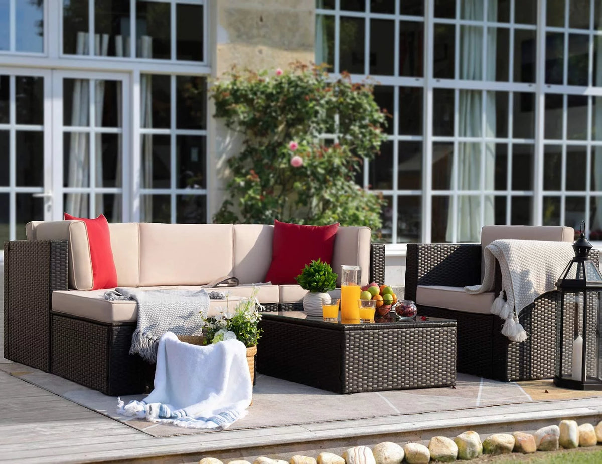 6 Pieces Beige Steel Sectional Sofa Set M863