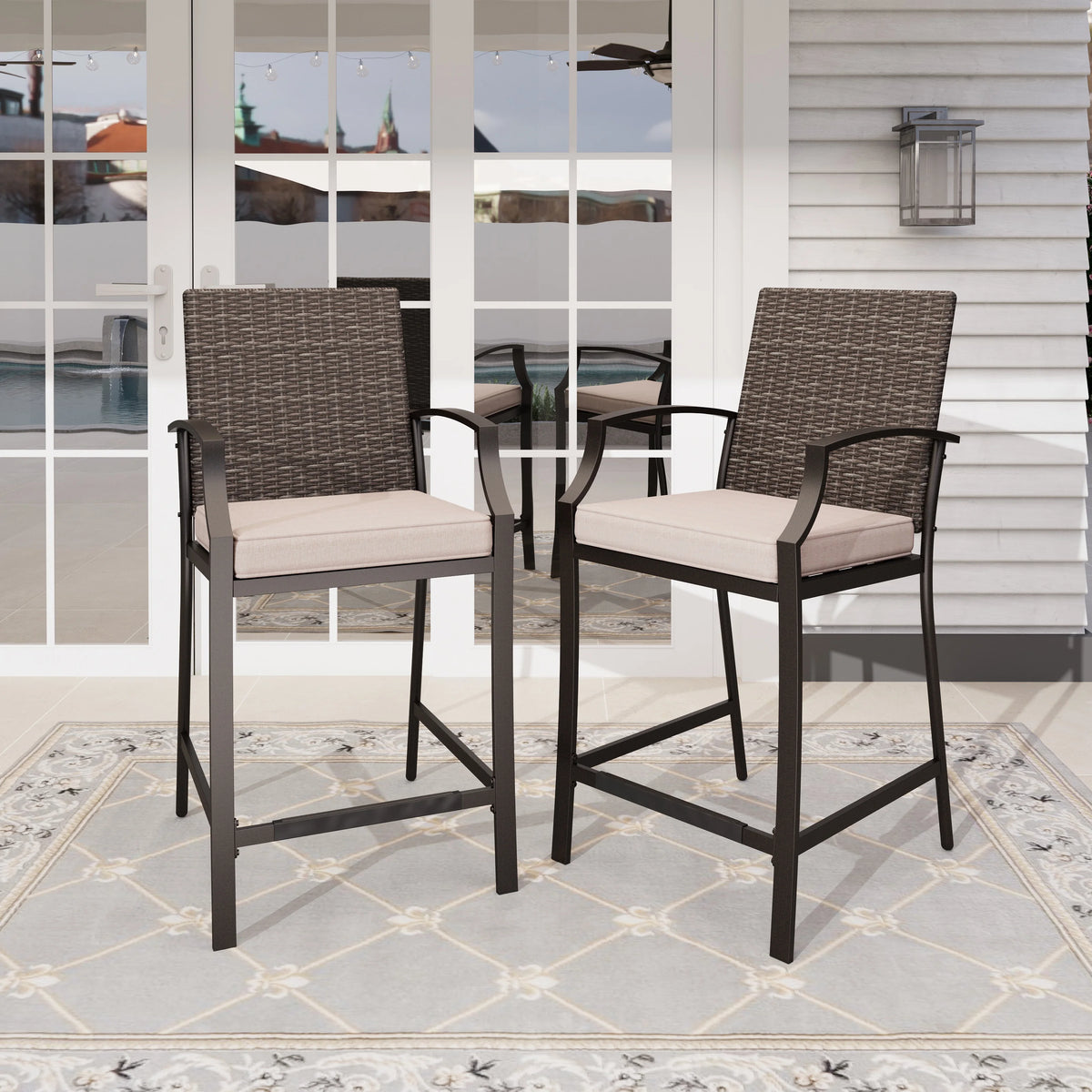 Wicker Rattan Bar Stools Set of 2 J9055
