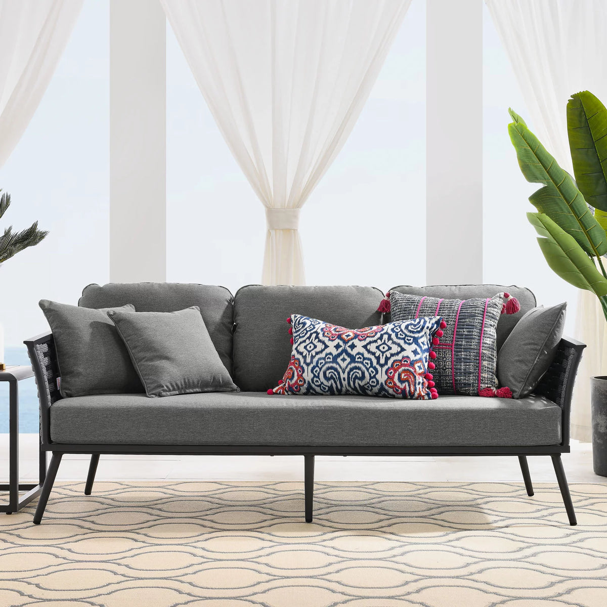 Grey Aluminum Fabric Lounge Sofa U512