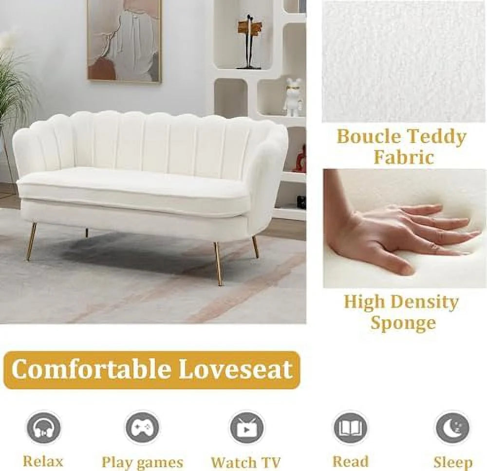 59" Wide Modern Boucle 2-Seater Sofa with Gold Metal Legs N39066
