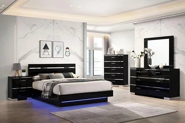 Black Solid Wood 3pcs Bedroom Set K8281