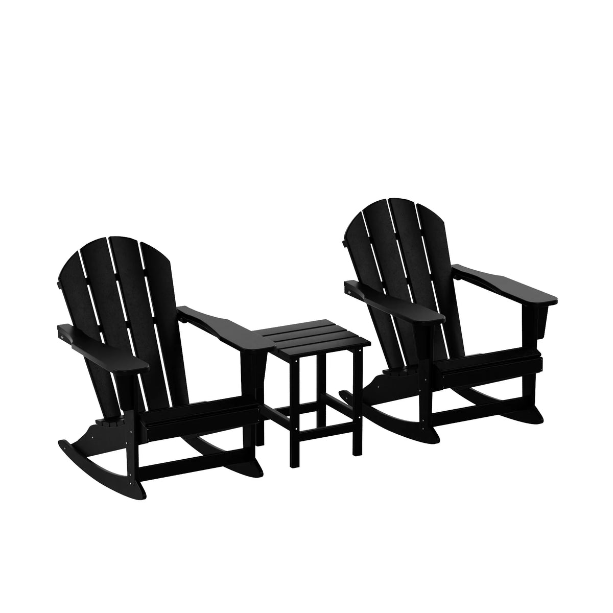 Black 3 Piece Outdoor Rocking Chair Set with Side Table Q7943