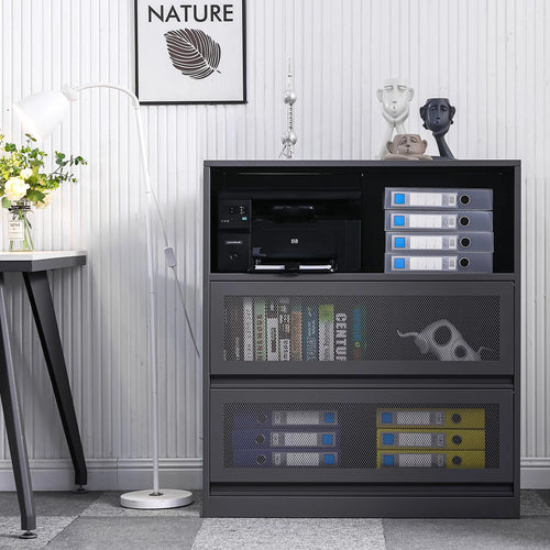 3-Tier Metal File Cabinet with Storage Shelf D750