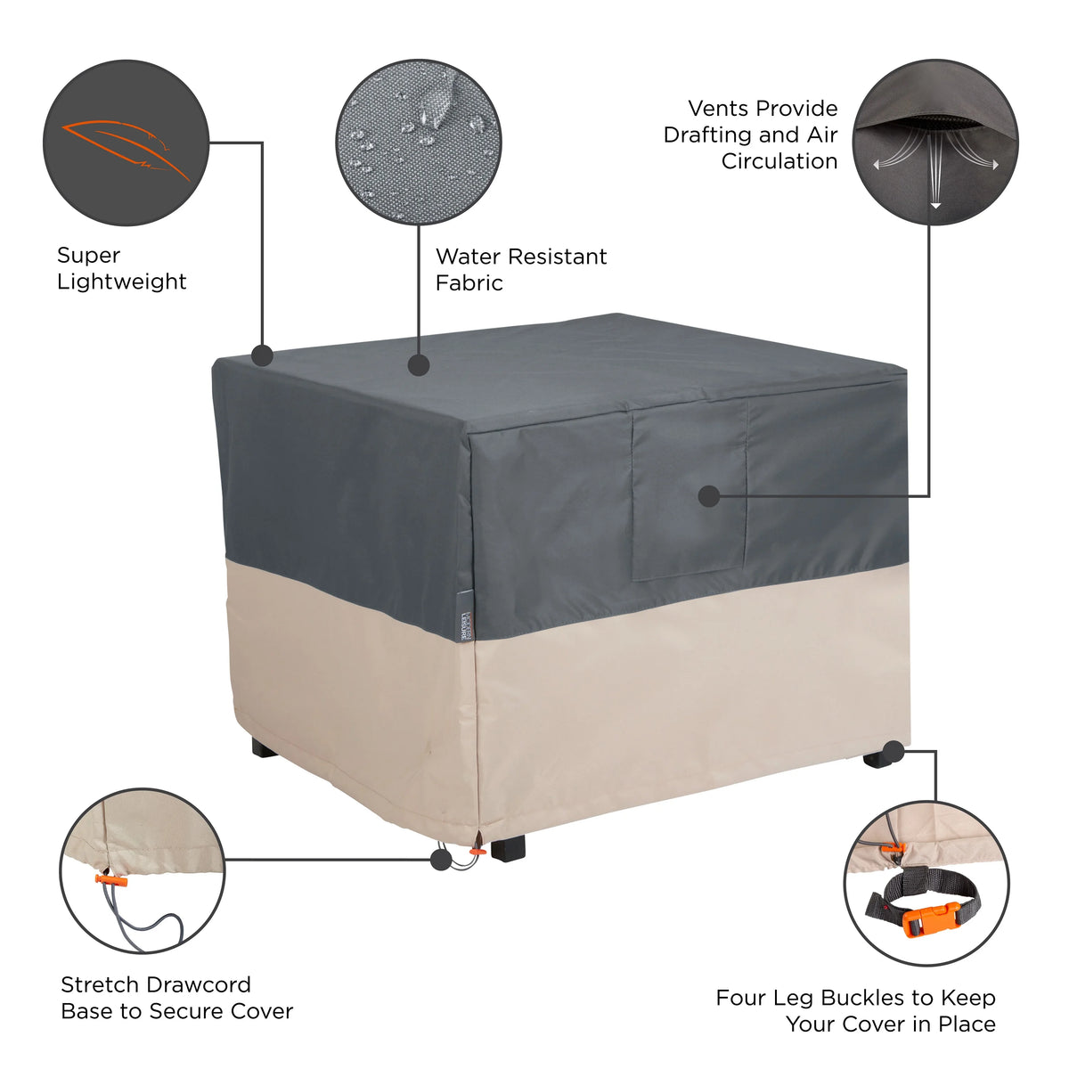 Square Fire Pit Table Cover, 42"L x 42"W x 22"H, Gray H111