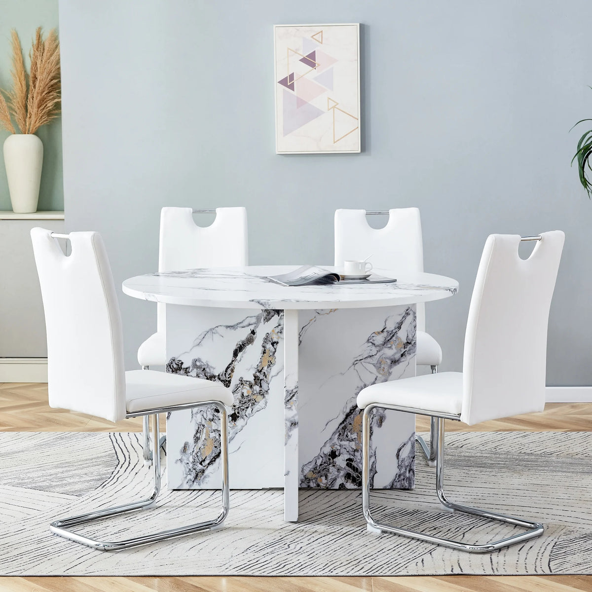 5 Piece 47 Inch Round MDF Dining Table Set B9875