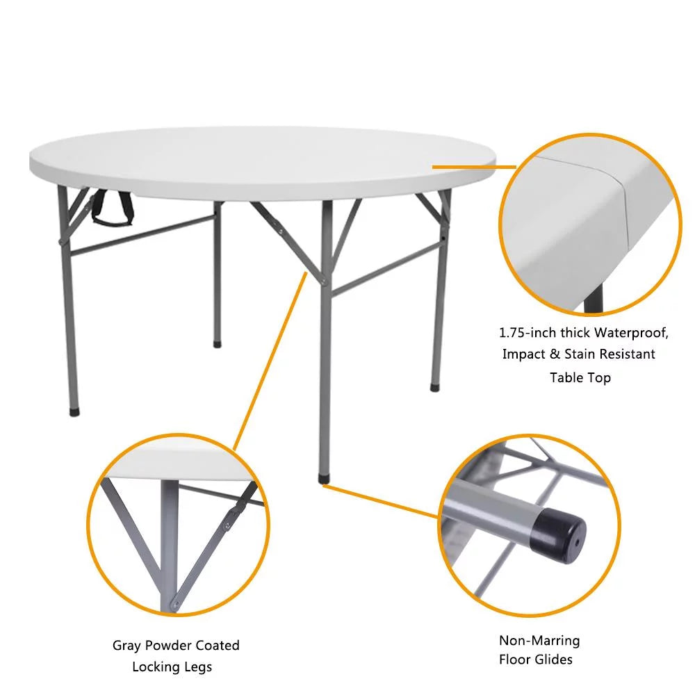 48in Portable Folding Table Round Plastic Steel Z2213