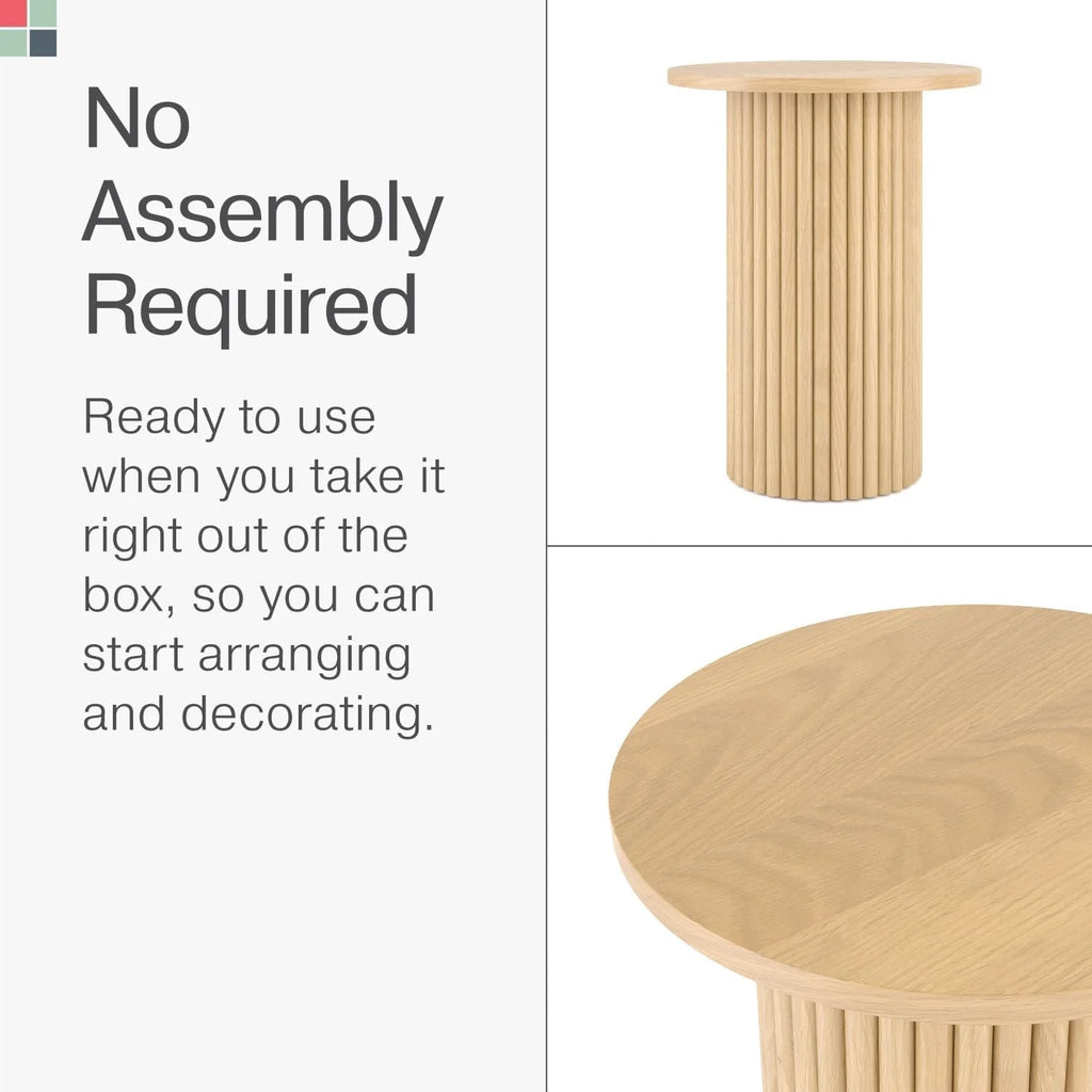 Round Fluted Wooden Side Table with Solid Oak Base A231444