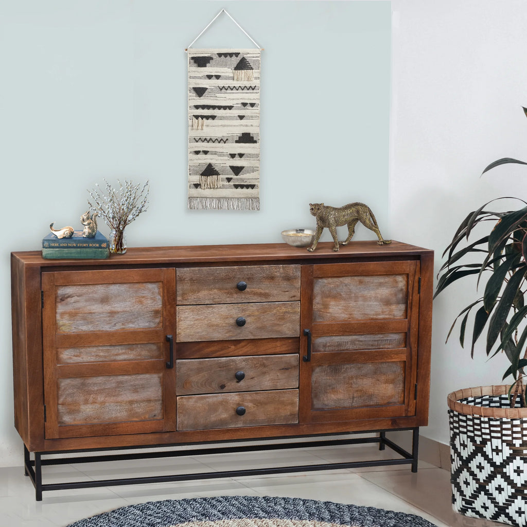 Recycled Mango Wood Sideboard with 4 Drawers and 2 Doors Z295
