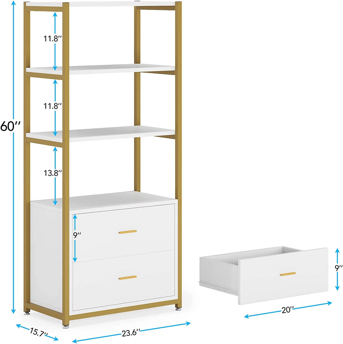4-Tier Bookshelf with 2 Drawers Y3834