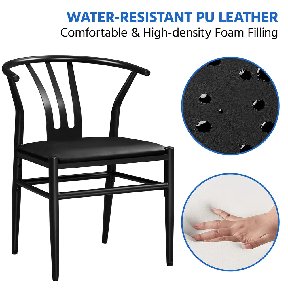 Black Metal Frame Dining Chairs with PU Leather Seat U2791