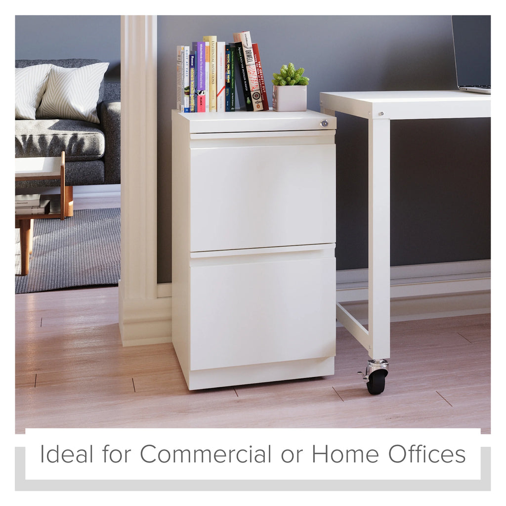 20" Deep 2 Drawer Mobile Pedestal File Cabinet, Letter Width, White Z3622