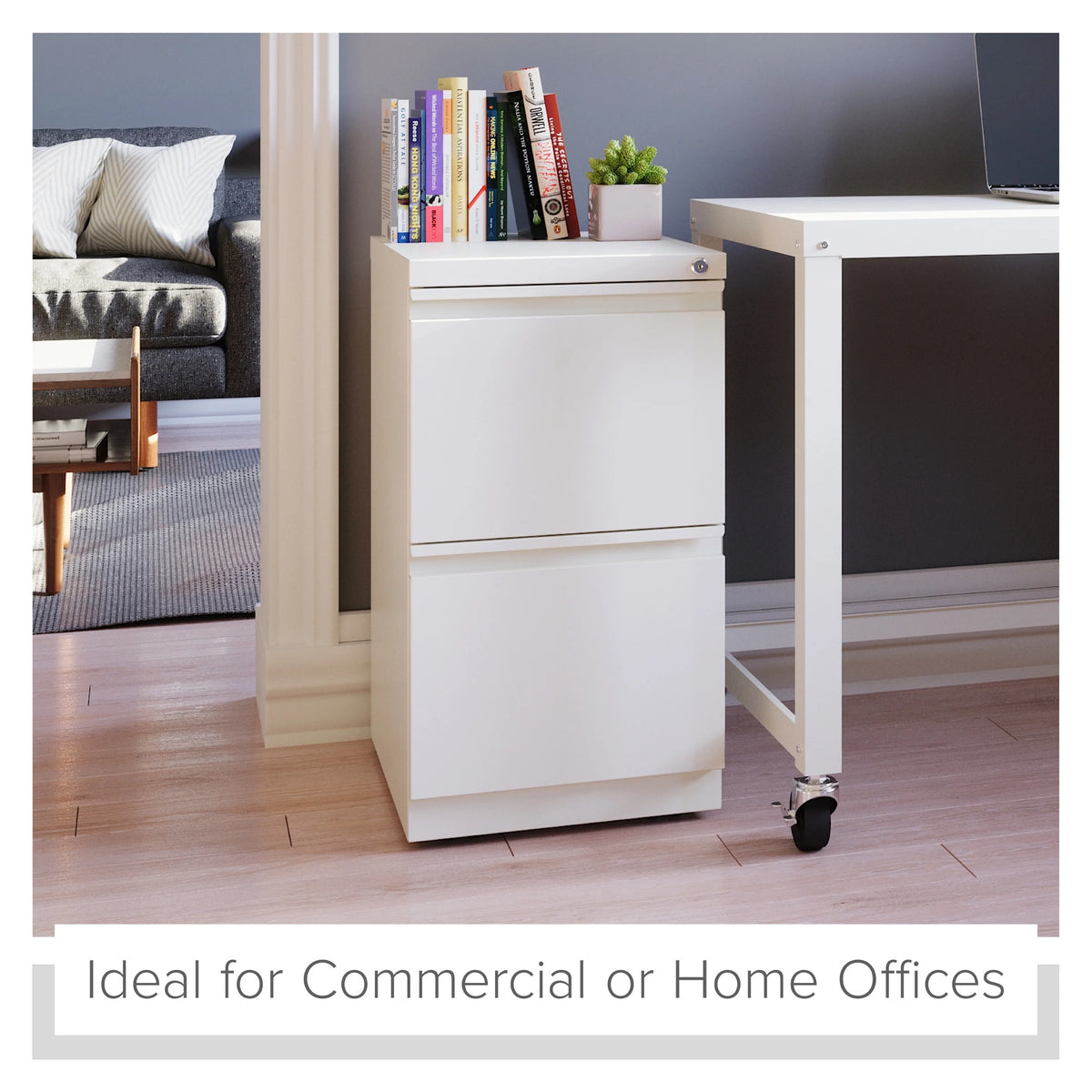 20" Deep 2 Drawer Mobile Pedestal File Cabinet, Letter Width, White Z3622