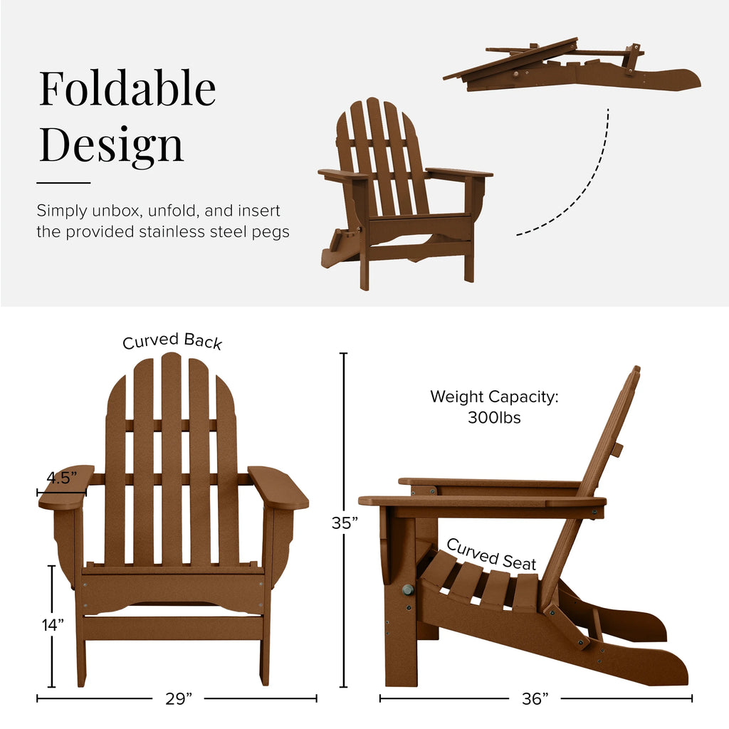 12-Pc Folding Adirondack Chair Set with Ottomans and Side Tables D933