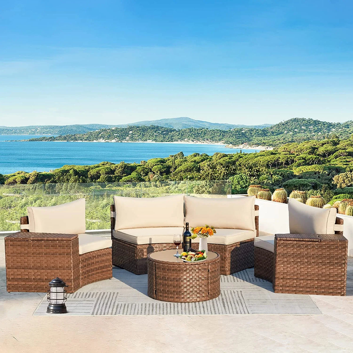 7 Piece Outdoor Patio Sectional Sofa Set with Storage Armrest B4982