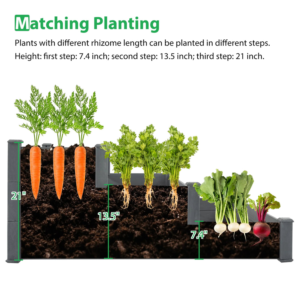 3-Tier Raised Fir Wood Garden Bed Planter O66955