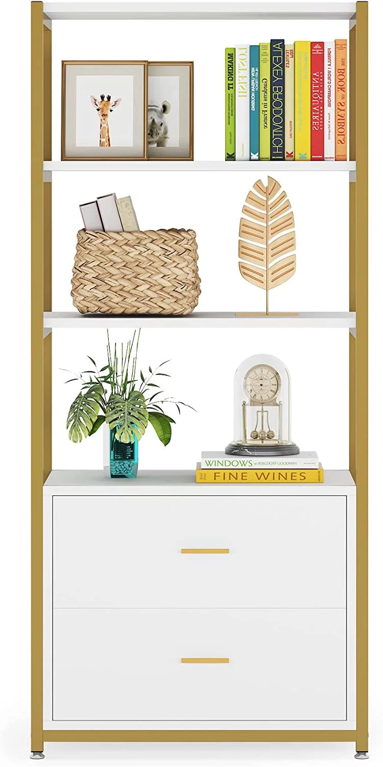 4-Tier Bookshelf with 2 Drawers Y3834