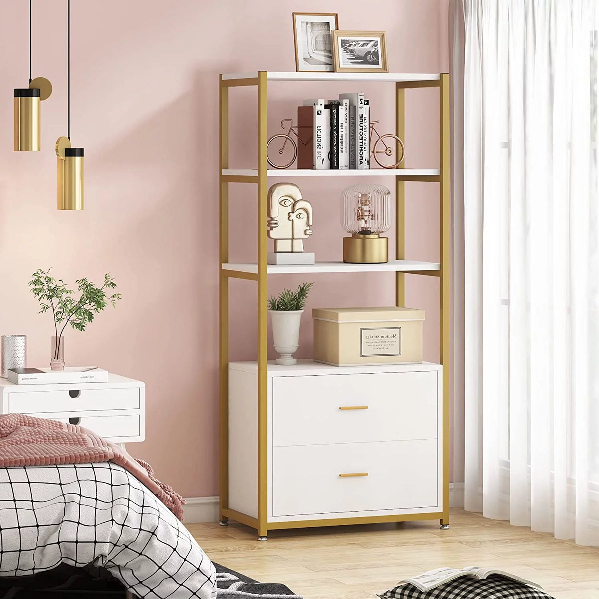 4-Tier Bookshelf with 2 Drawers Y3834