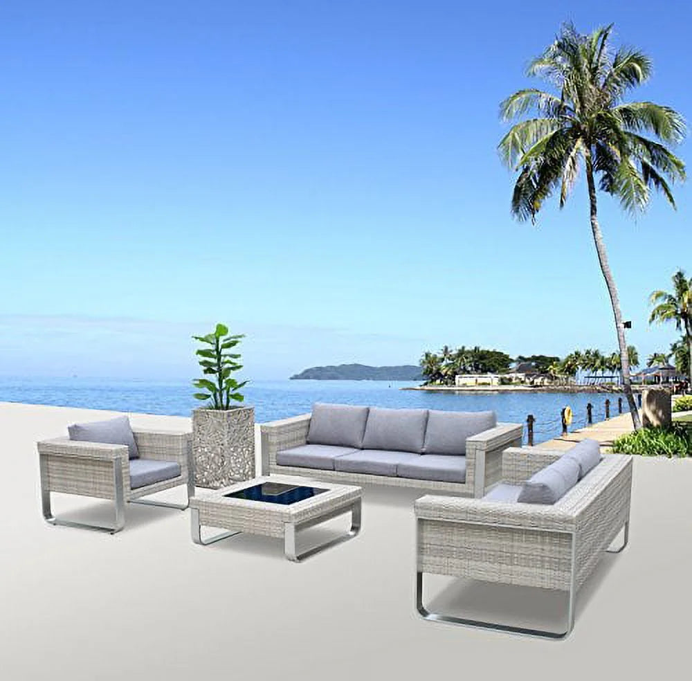 4 Piece Rattan Wicker & Aluminum Patio Furniture Set F630497