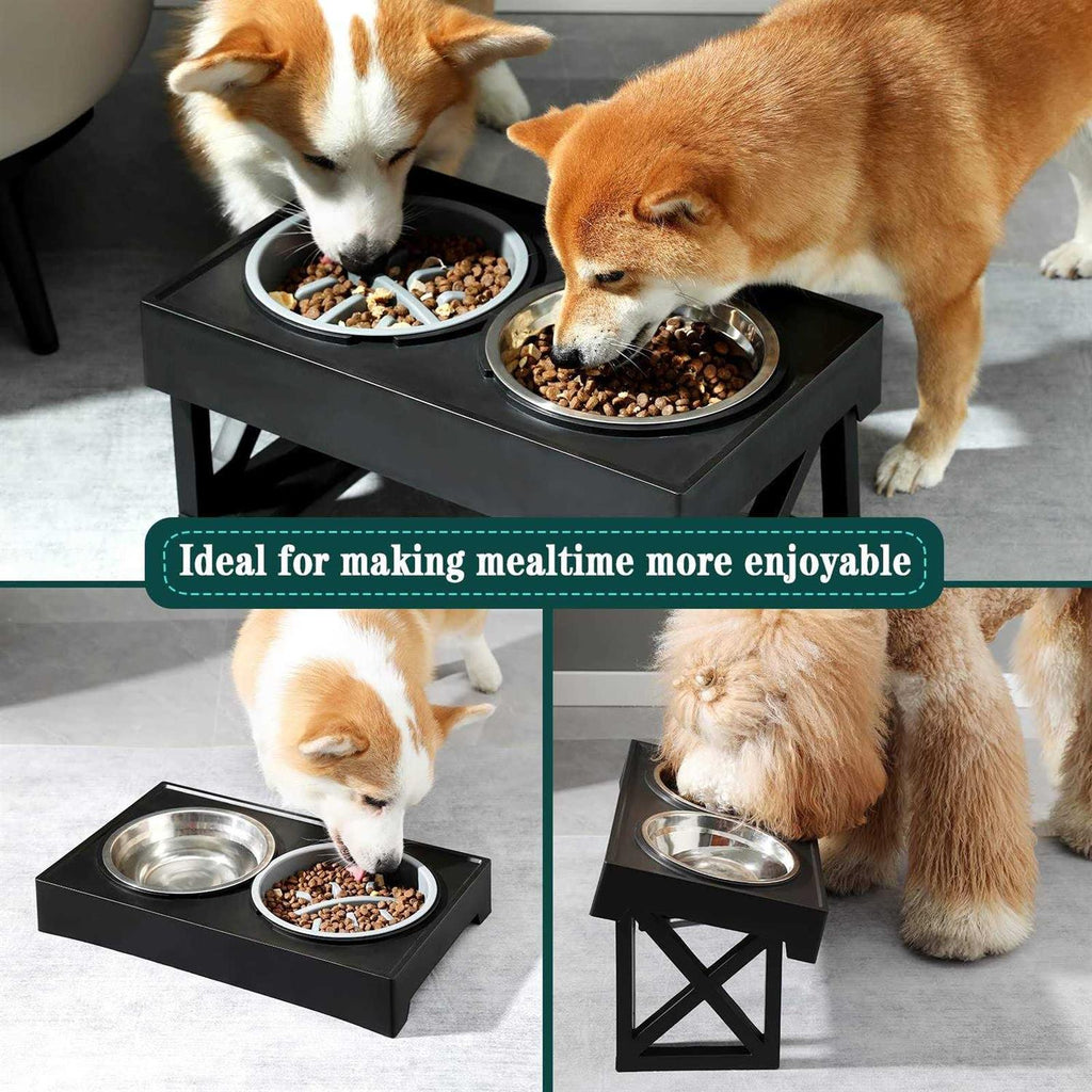 Adjustable Elevated Dog Bowl Stand with Slow Feeder Bowl L771029