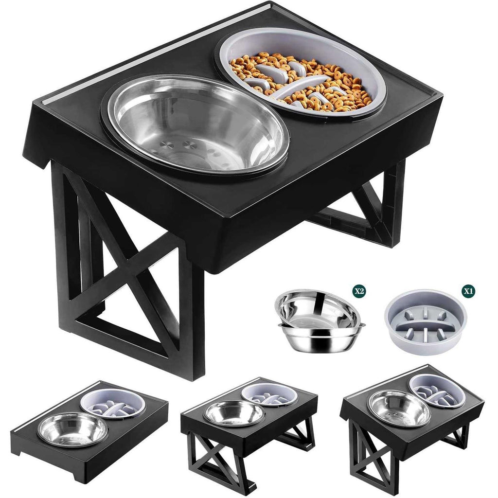 Adjustable Elevated Dog Bowl Stand with Slow Feeder Bowl L771029