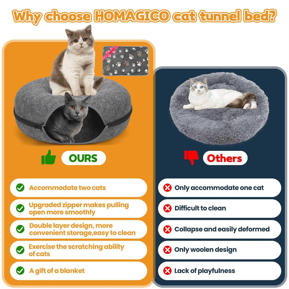 Cat Tunnel Bed with Pet Blanket M897