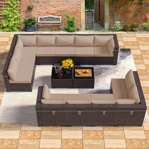 14 Pieces All Weather PE Wicker Patio Sectional Sofa Set with Coffee Table B78316