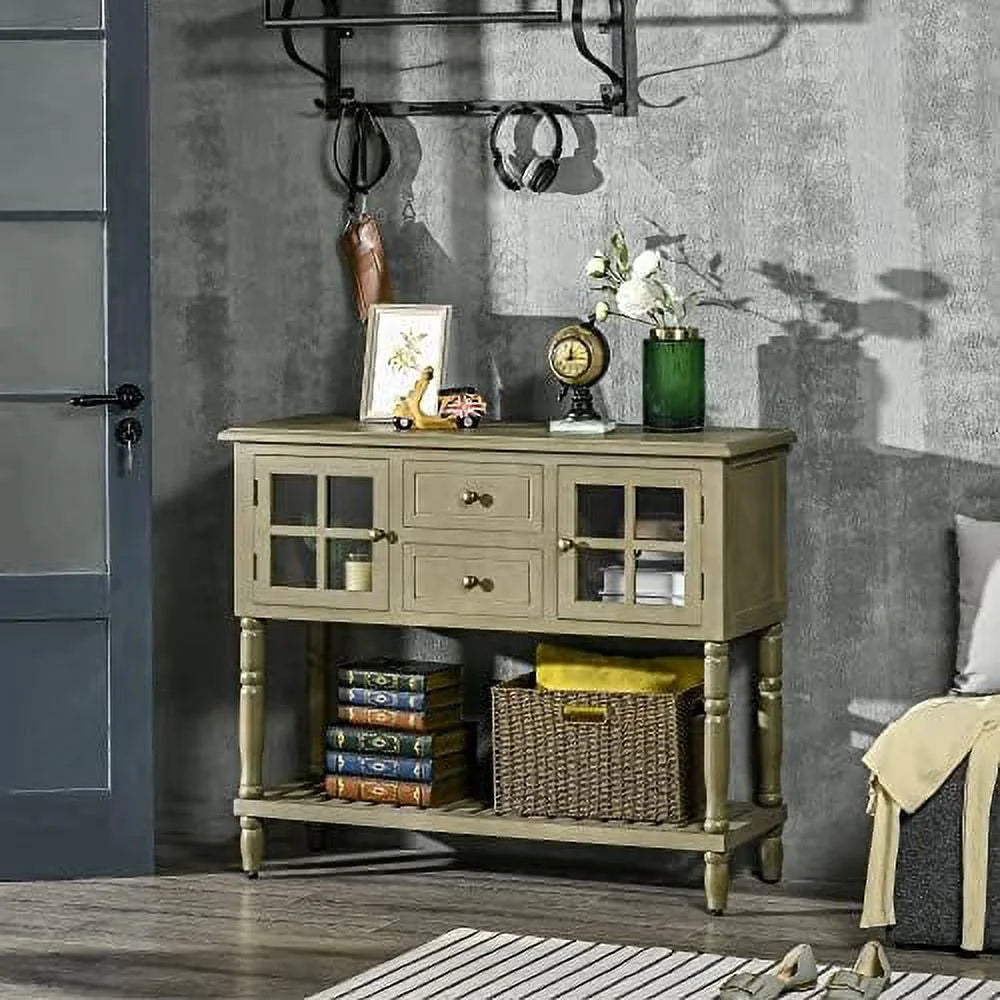 Light Grey Console Table with 2 Drawers and Cabinets B21483