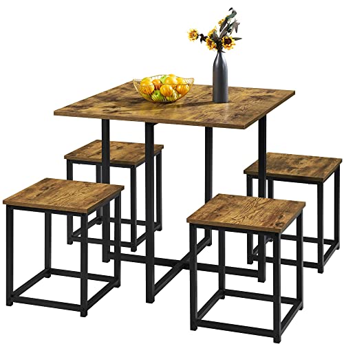Industrial Dining Table Set for 4 with 4 Stools P512