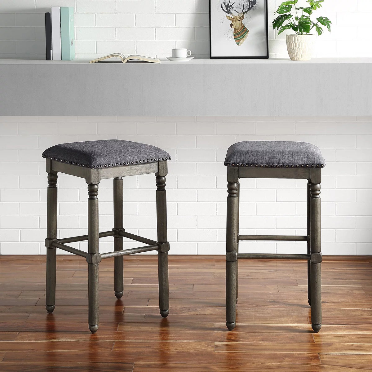 Solid Wood Swivel Bar Stool Gray Set of 2 L251