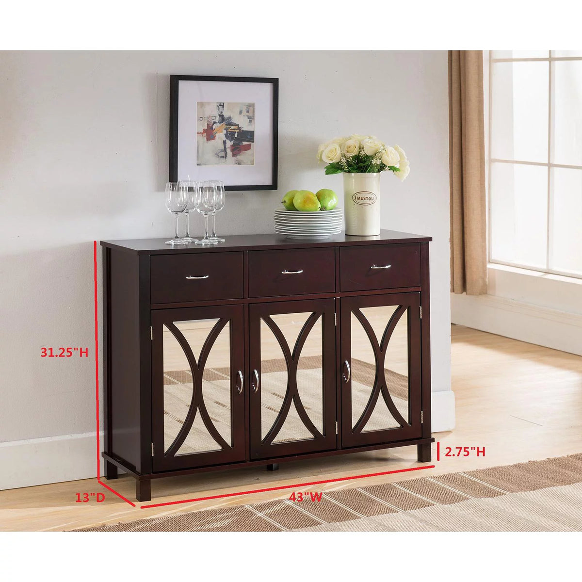 Espresso Wood 3 Door 3 Drawer Storage Cabinet R393859