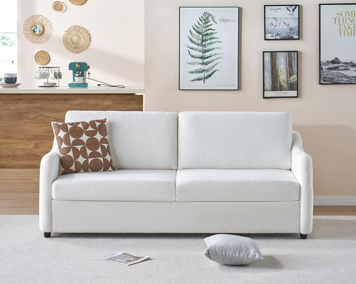 White Boucle 3 Seater Sofa O269300