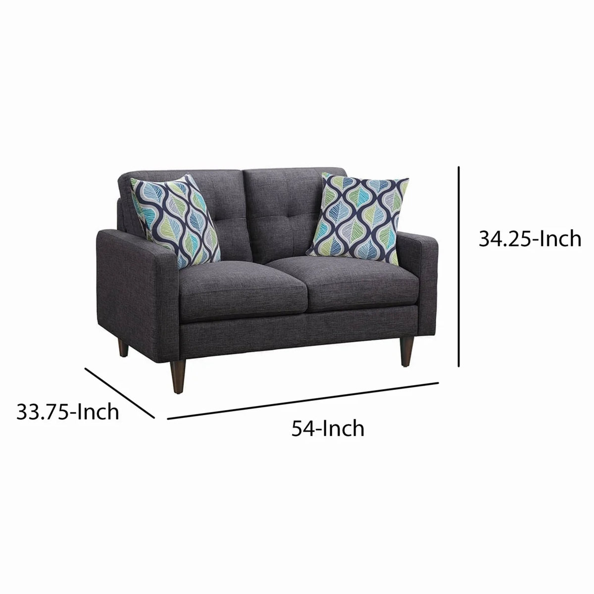Gray Fabric Upholstered Wooden Loveseat with Tufted Back Y397801