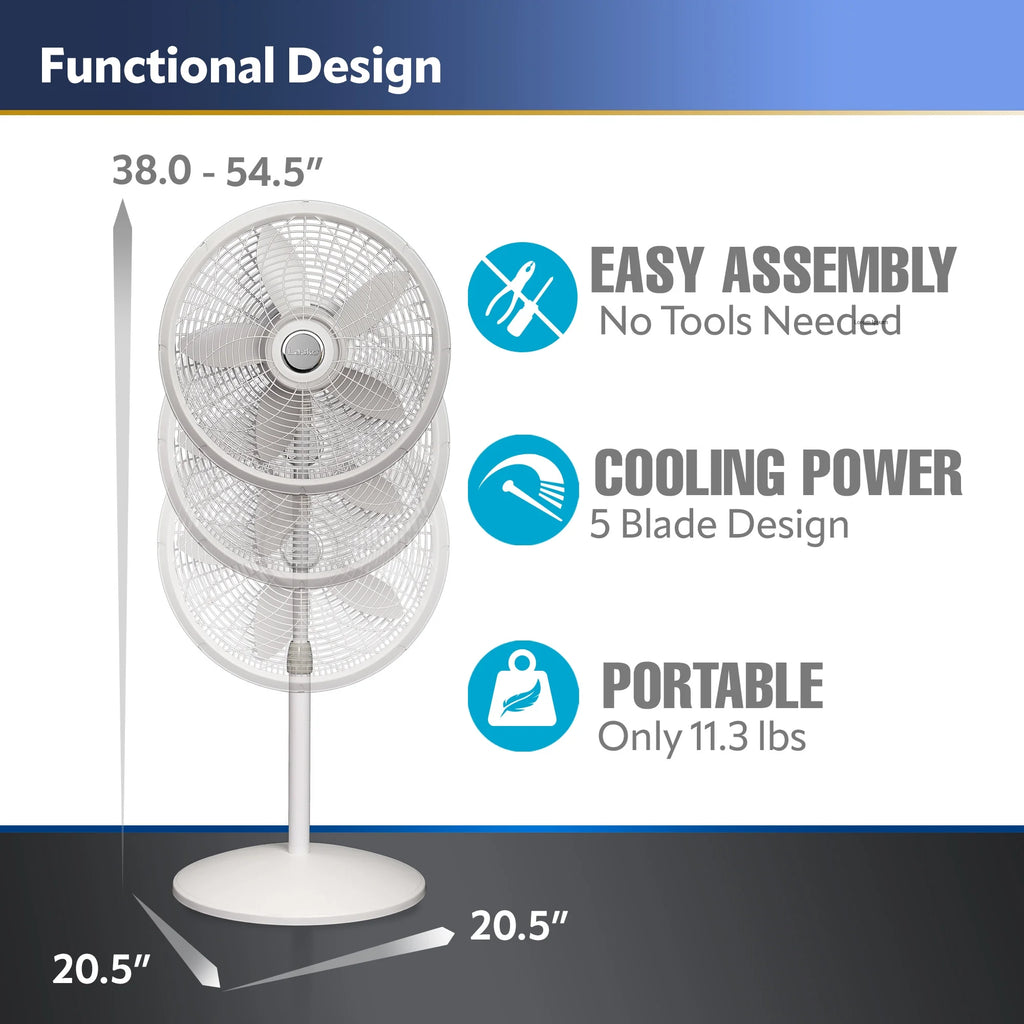18" Oscillating 3-Speed Pedestal Fan, White Y49209