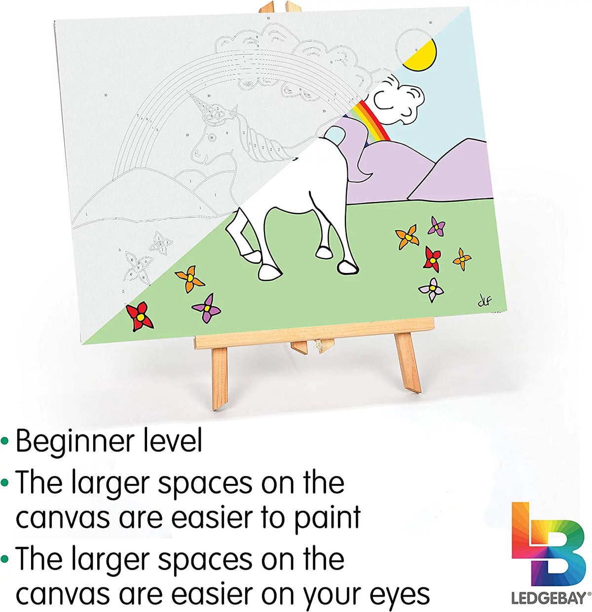 Beginners Paint by Number Kit with Wood Handle Paint Brushes and Framed Canvas J50928