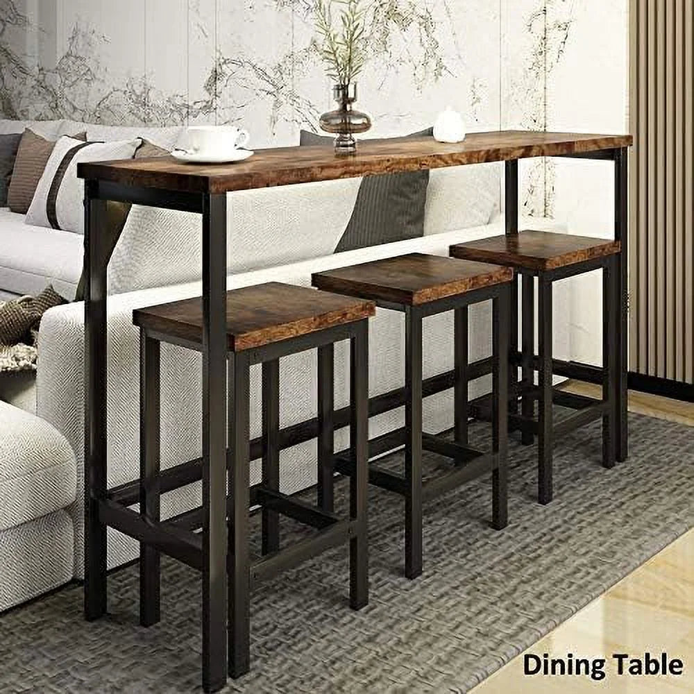 4 Piece Counter Height Dining Table Set with 3 PU Stools F652415
