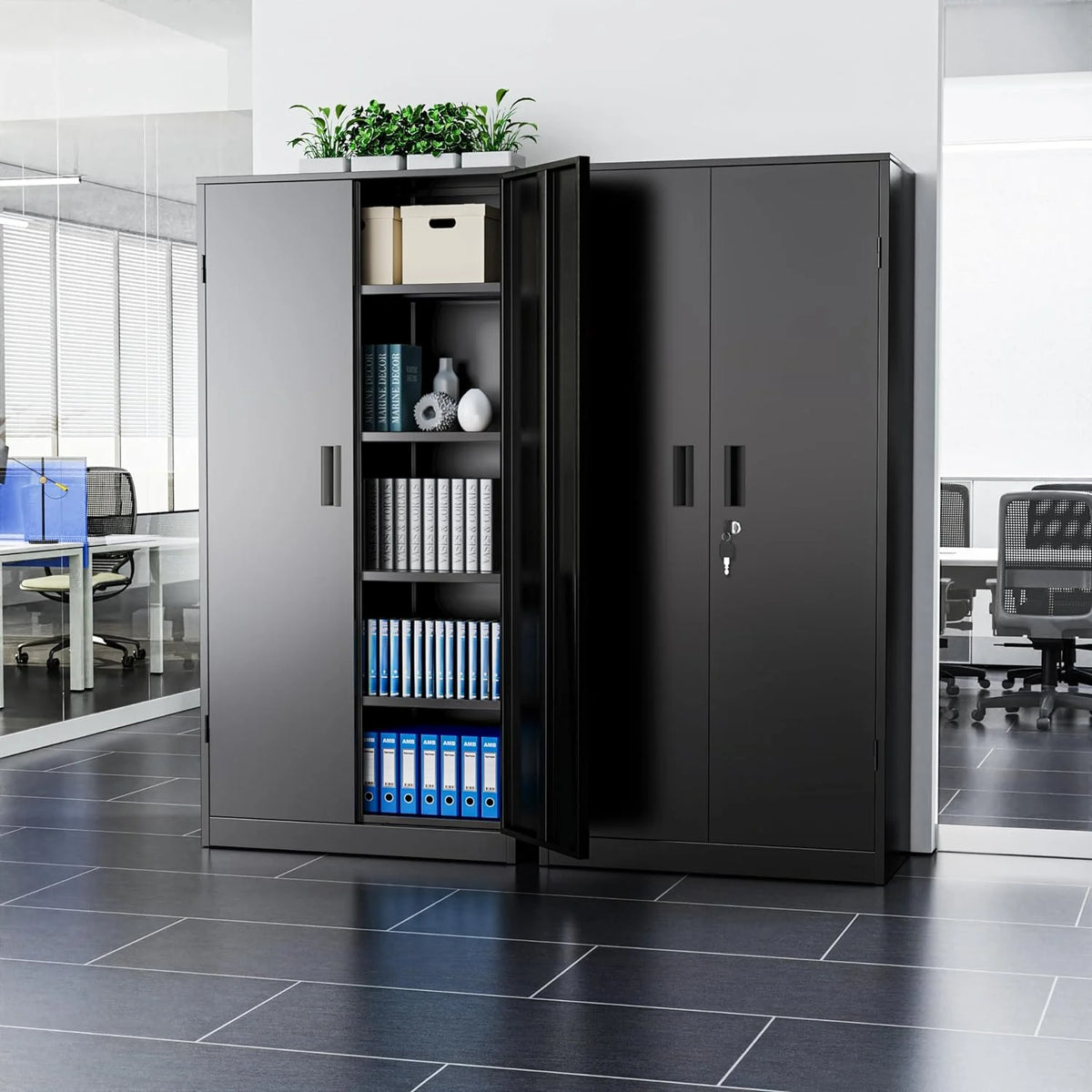 Black Lockable Steel Storage Cabinet with Adjustable Shelves U397857