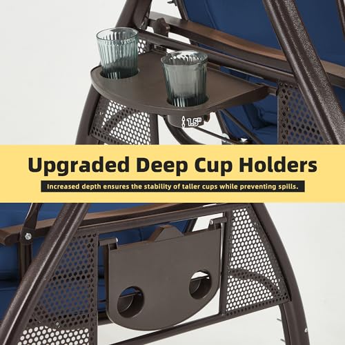 3 Person Outdoor Porch Swing with Cup Holder, Canopy, Cushions W481244