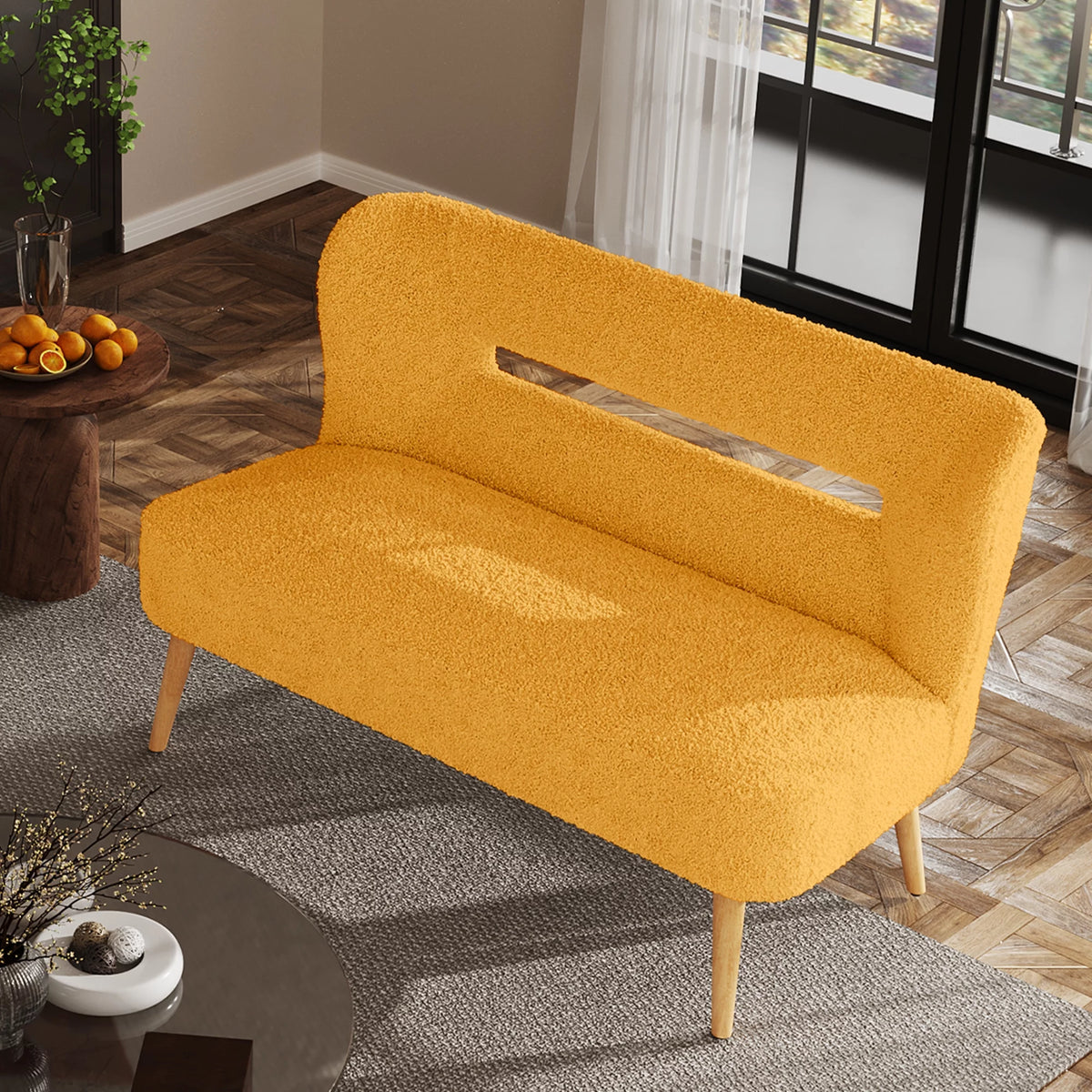 Cream Sherpa Loveseat Accent Chair F1028