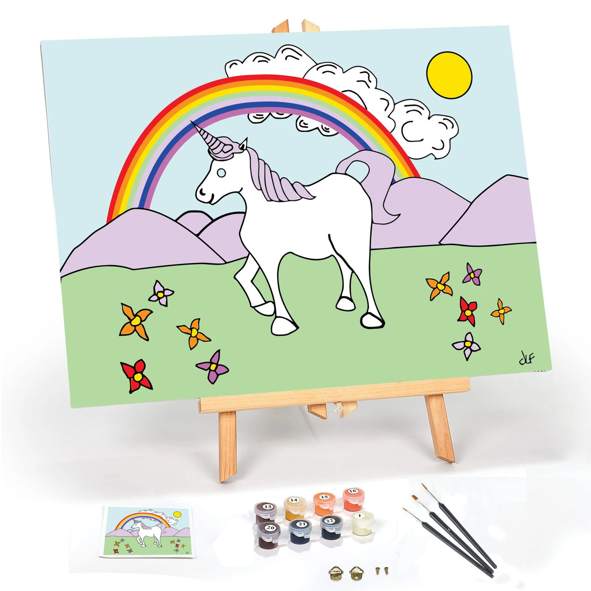Beginners Paint by Number Kit with Wood Handle Paint Brushes and Framed Canvas J50928
